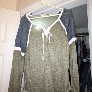 Bobbie Brooks Olive and White V-Neck Top